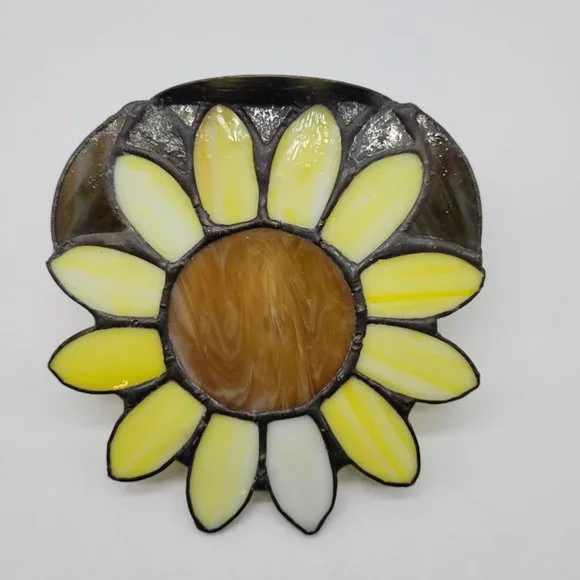 Sunflower Sunshine Art Stained Glass Candle Holder Boho Farmhouse Cottagecore - Picture 3 of 10